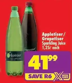 Shoprite Appletiser/Grapetiser Sparkling Juice 1,25ℓ offer