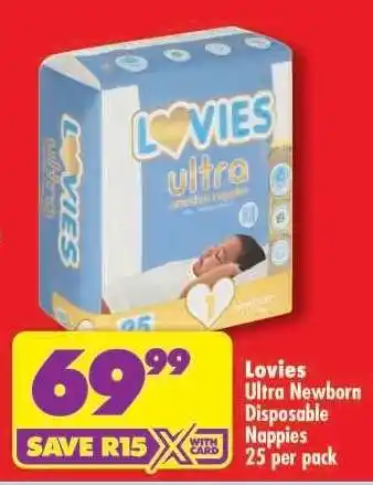 Shoprite LOVIES ULTRA NEWBORN DISPOSABLE NAPPIES 25 per pack offer