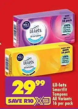 Shoprite Lil-lets Smartfit Tampons All Variants 16 per pack offer