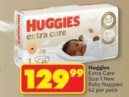 Shoprite Huggies Extra Care Size 1 New Baby Nappies 42 per pack offer