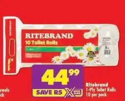 Shoprite RITEBRAND 1-PLY TOILET ROLLS offer