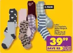 Shoprite Ladies Cosy Sleep Socks Various Designs & Colours One Size Fits All offer