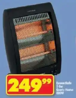 Shoprite Essentials 2-Bar Quartz Heater 800W offer