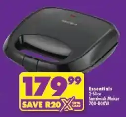 Shoprite Essentials 2-Slice Sandwich Maker offer