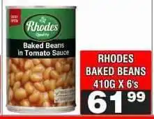 Advance Cash n Carry RHODES BAKED BEANS 410G X 6's offer