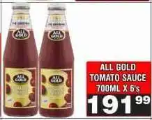 Advance Cash n Carry ALL GOLD TOMATO SAUCE 700ML X 6's offer