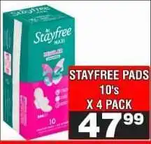 Advance Cash n Carry STAYFREE PADS 10's X 4 PACK offer