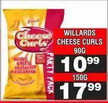 Advance Cash n Carry WILLARDS CHEESE CURLS 90G offer