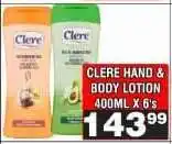 Advance Cash n Carry CLERE HAND & BODY LOTION 400ML X 6's offer