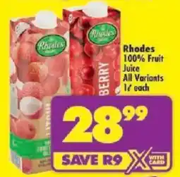 Shoprite Rhodes 100% Fruit Juice All Variants offer