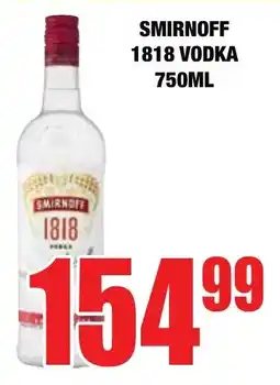 Boxer Liquors Smirnoff 1818 vodka offer