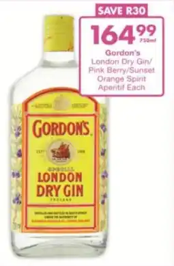 President Liquor Gordon's London Dry Gin/ Pink Berry/ Sunset Orange Spirit Aperitif offer