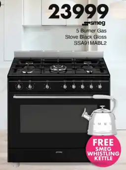 Save Hyper Smeg 5 Burner Gas Stove Black Gloss offer