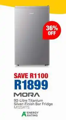OK Furniture MORA 92-Litre Titanium Silver-Finish Bar Fridge M125RTS offer