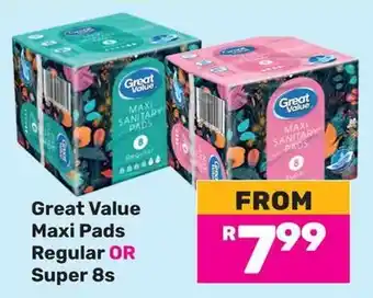 Game Great Value Maxi Pads Regular OR Super offer