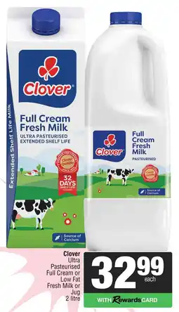 Spar Clover Ultra Pasteurised Full Cream or Low Fat Fresh Milk or Jug offer