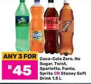 Game Coca-Cola Zero, No Sugar, Twist, Sparletta, Fanta, Sprite Or Stoney Soft Drink-For Any 3 x 1.5Ltr offer