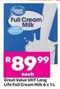 Game Great Value UHT Long Life Full Cream Milk-6 x 1L offer