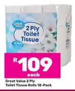 Game Great Value 2 Ply Toilet Tissue Rolls 18 Pack offer