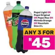 Game Pepsi Light Or Original Or Max Or Mirinda Orange Or Mountain Dew-For 3 x 2L offer