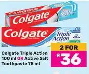 Game Colgate Triple Action 100ml Or Active Salt Toothpaste-For 2 x 75ml offer