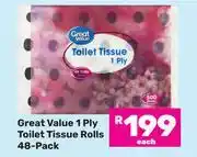Game Great Value 1 Ply Toilet Tissue Rolls 48 Pack offer