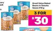 Game Great Value Baked Beans In Tomato Sauce-For 3 x 410g offer
