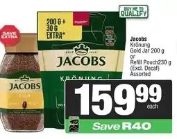 Spar Jacobs Krönung Gold Jar or Refill Pouch Assorted offer