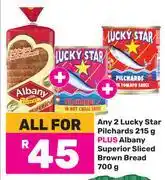 Game Lucky Star Pilchards 2 x 215g Plus Albany Superior Sliced Brown Bread 700g-For All offer