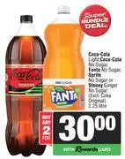 Spar Coca Cola Light No Sugar,Fanta No Sugar,Sprite No Sugar,Stoney Ginger No Sugar-For 2 x 2.25L offer