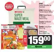 Spar Spar Instant Noodles 5s+Pilchards In Tomato Sauce 400g+Baked Beans In Tomato Sauce 410g-For All offer