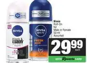 Spar Nivea Roll-On For Male Or Female Assorted-50ml Each offer