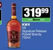 Spar Tops KWV VS Signature Release Potstill Brandy-750ml offer