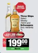 Spar Tops Three Ships Select Whisky 750ml & Schweppes 1L-For Both offer