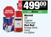 Spar Tops Martell VS Cognac 750ml & Red Bull Energy Energy Drink Cans 4 x 250ml-For Both offer
