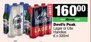 Spar Tops Devil's Peak Lager Or Lite Handies-For 2 x 6 x 330ml offer