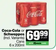 Spar Tops Coca Cola Schweppes Cans-6 x 200ml Per Pack offer