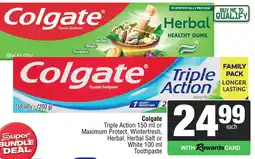 Spar Colgate Triple Action or Maximum Protect, Winterfresh, Herbal, Herbal Salt or White Toothpaste offer