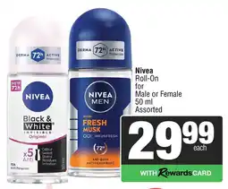 Spar Nivea Roll-On for Male or Female Assorted offer