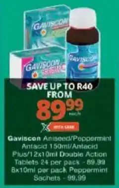 Checkers Gaviscon Aniseed/ Peppermint Antacid/ Antacid Plus/ Double Action Tablets offer
