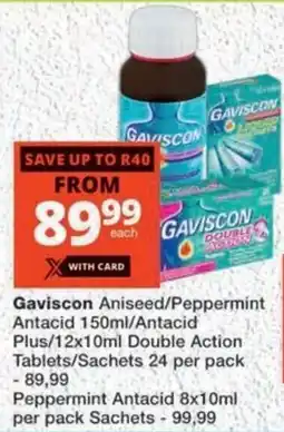 MediRite Gaviscon Aniseed/ Peppermint Antacid/ Antacid Plus/ Double Action Tablets/ Sachets offer