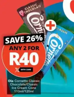 Checkers Ola Cornetto Classic Chocolate/ Classic Ice Cream Cone offer