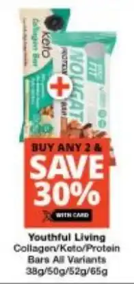 Checkers Youthful Living Collagen/ Keto/ Protein Bars All Variants offer