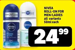 Usave Nivea roll-on for men/ ladies offer