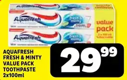 Usave Aquafresh fresh & minty value pack toothpaste offer
