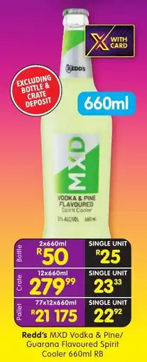 Shoprite Liquor Redd's MXD Vodka & Pine/ Guarana Flavoured Spirit Cooler RB offer
