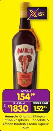 Shoprite Liquor Amarula Original/ Ethiopian Coffee/Raspberry, Chocolate & African Baobab Cream Liqueur offer
