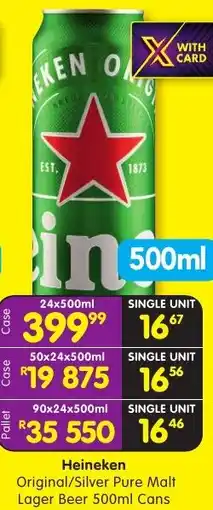 Shoprite Liquor Heineken Original/ Silver Pure Malt Lager Beer Cans offer