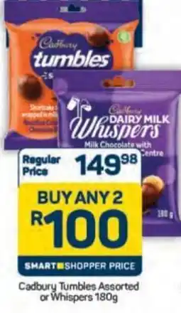 Pick n Pay Cadbury Tumbles Assorted or Whispers offer