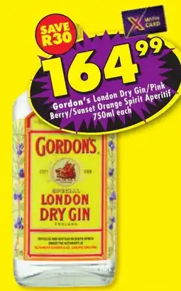Shoprite Liquor Gordon's London Dry Gin/ Pink Berry/ Sunset Orange Spirit Aperitif offer